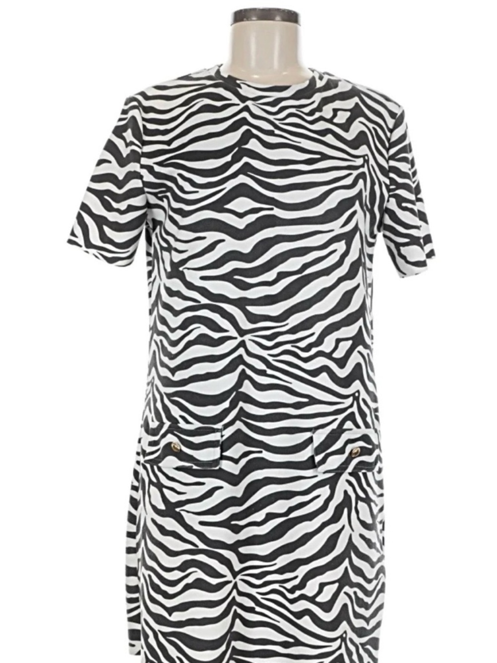 Zara Black and White Zebra-Print Short Sleeve Mini Dress